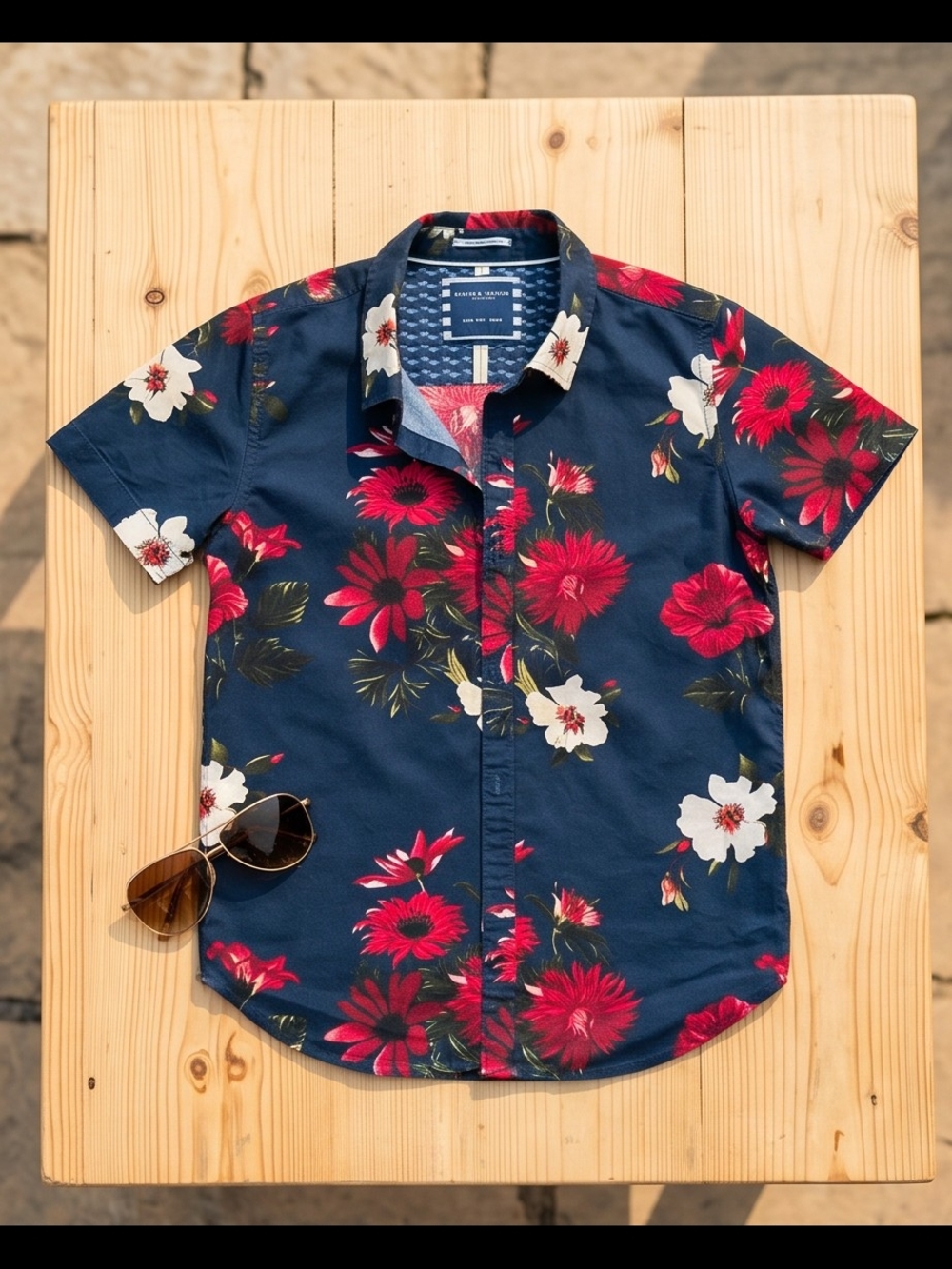 Ricky Singh Denim & Floral Boys' Navy Floral Short-Sleeve Shirt, Size 9/10
